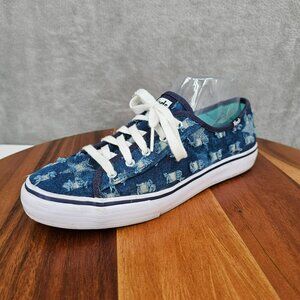 Keds Double Up Distressed Denim Canvas Sneakers 8 Blue Jean Low Top Lace Up Boho